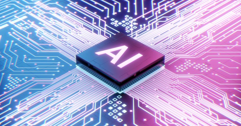 Microchip reading "AI" set into a circuit board