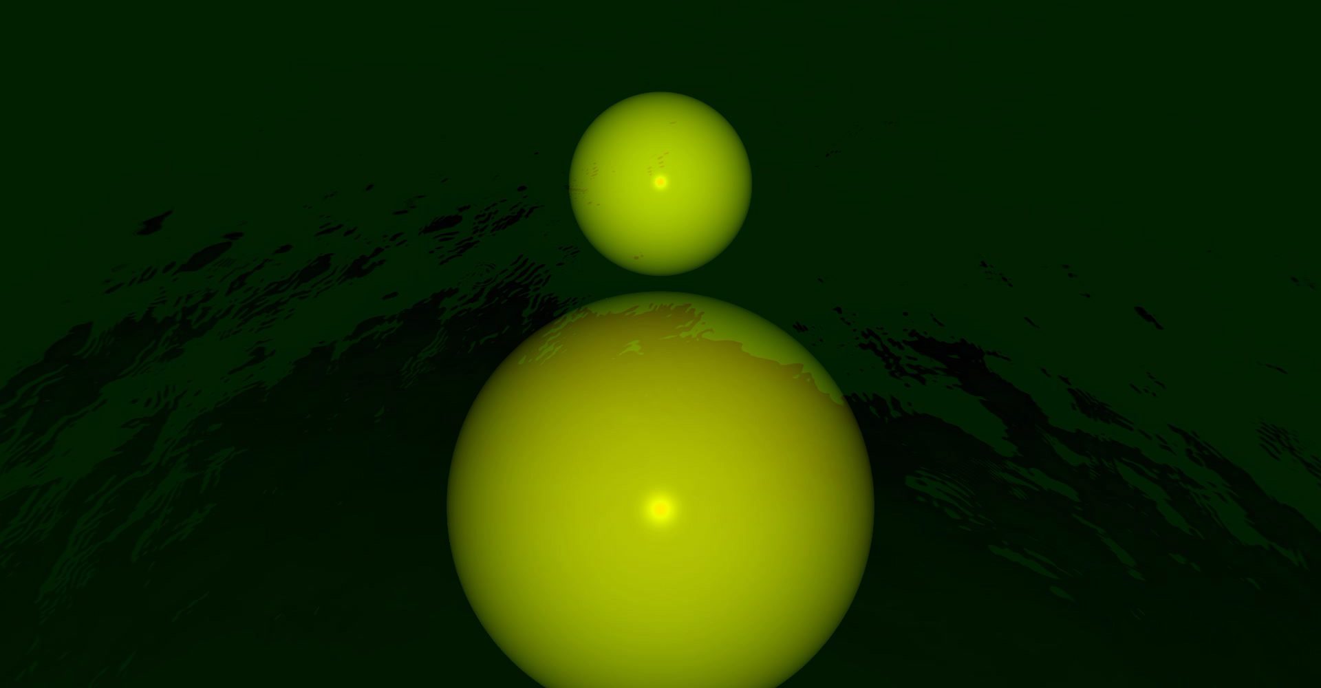 Two green globes, one on top of the other. The lower one is larger.