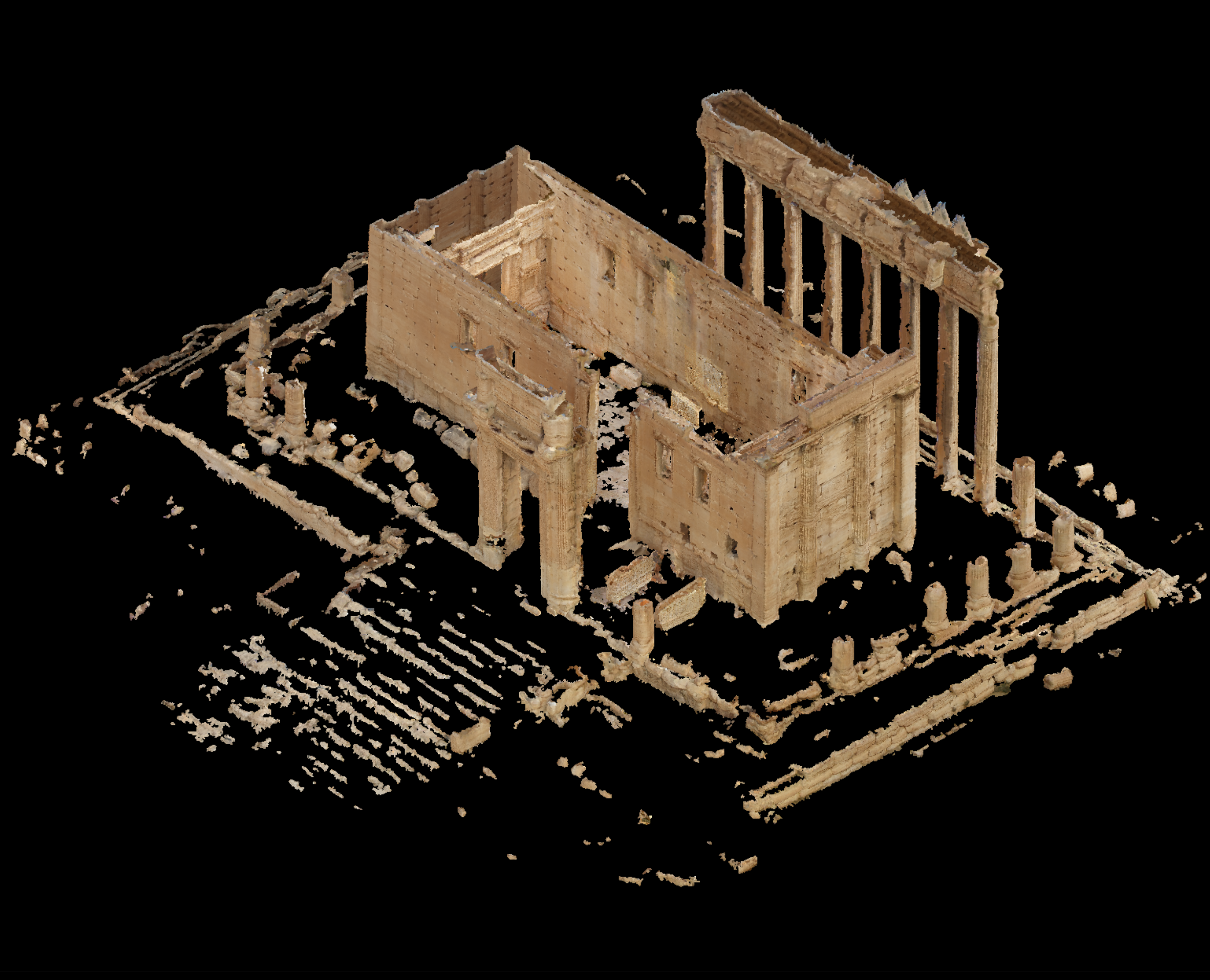 A digital 3D model of the ancient Temple of Bel in Palmyra, Syria.
