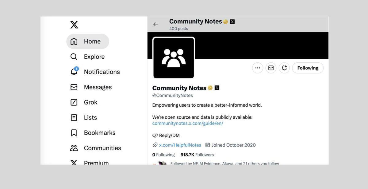 Screenshot of Community Notes page on X